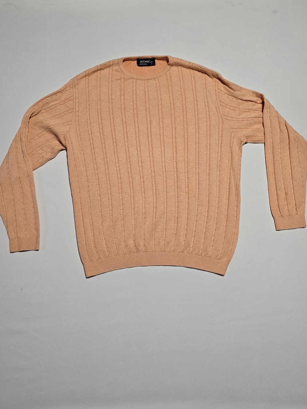 Vintage Men's Peach Crewneck Cable Knit Sweater Size L Cashmere St Croix